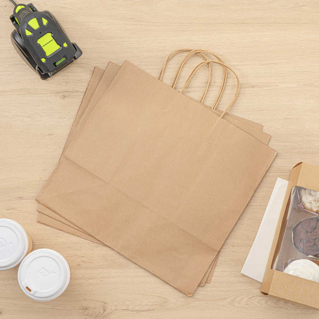 Saving Nature Kraft Paper Retail Bag - with Handles - 14 1/4" x 8 1/4" x 13 1/4" - 100 count box
