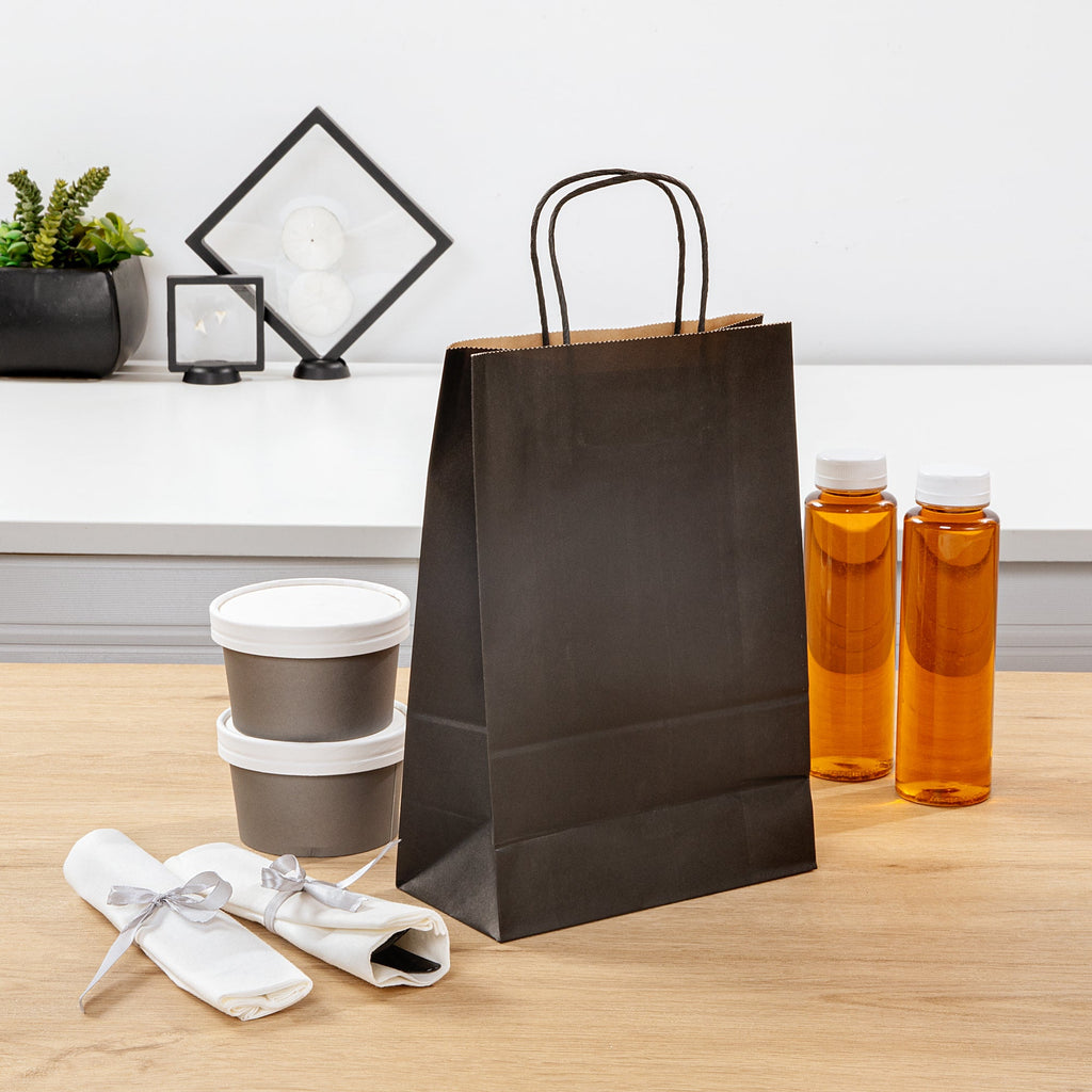 Saving Nature Black Paper Retail Bag - with Handles - 7 3/4" x 4" x 11 1/2" - 100 count box