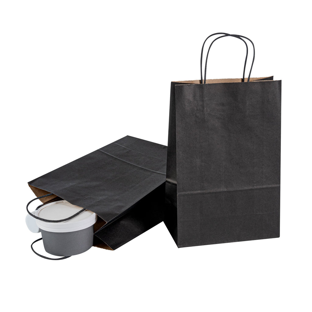 Saving Nature Black Paper Retail Bag - with Handles - 7 3/4" x 4" x 11 1/2" - 100 count box