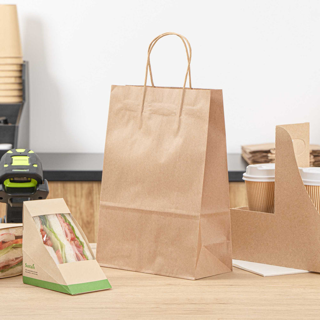 Saving Nature Kraft Paper Retail Bag - with Handles - 7 3/4" x 4" x 11 1/2" - 100 count box