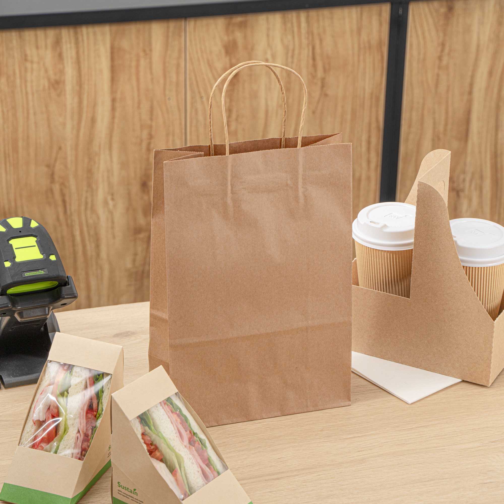 Saving Nature Kraft Paper Retail Bag - with Handles - 7 3/4" x 4" x 11 1/2" - 100 count box