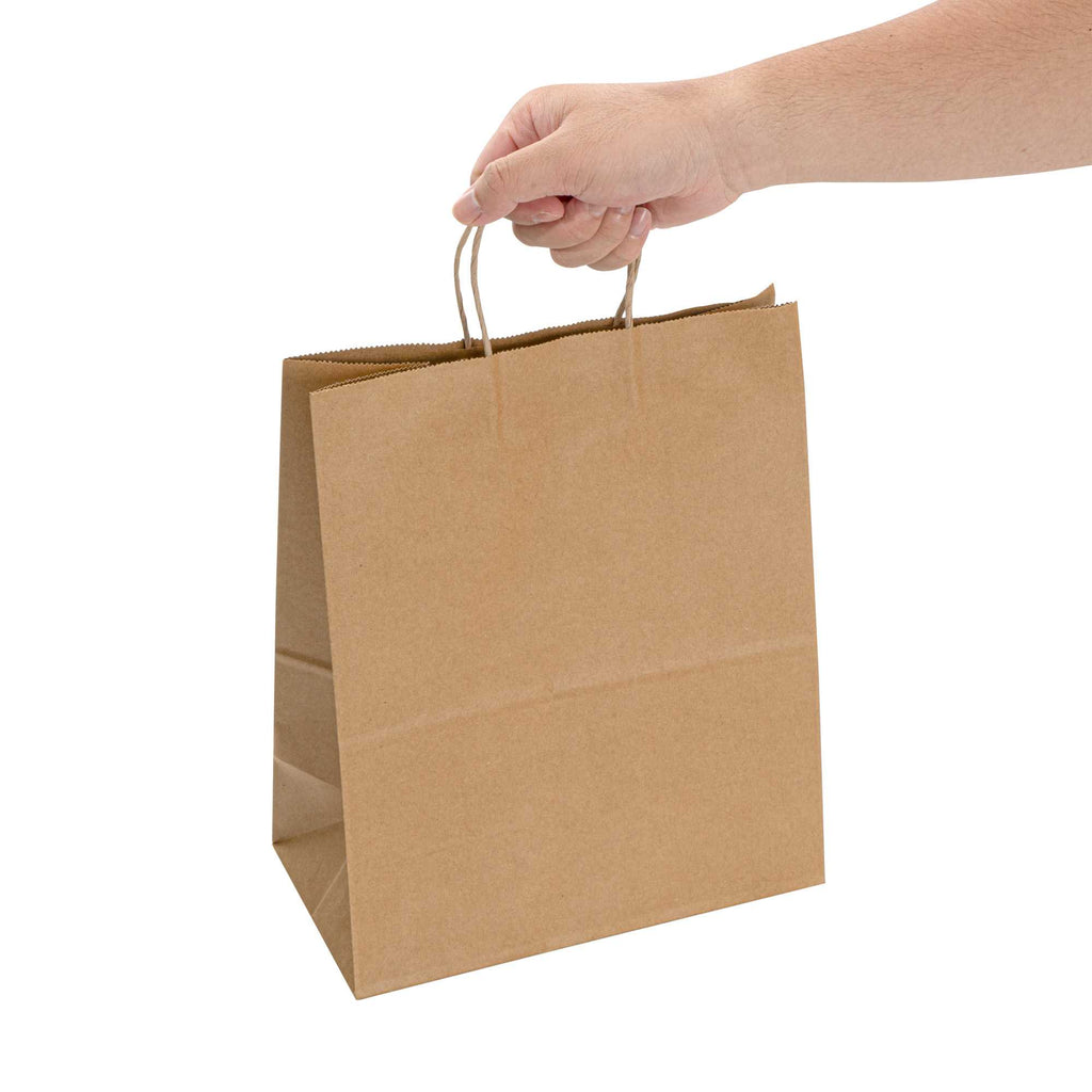 Saving Nature Kraft Paper Retail Bag - with Handles - 10 1/4" x 5 1/2" x 12 1/2" - 100 count box