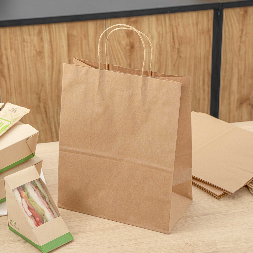 Saving Nature Kraft Paper Retail Bag - with Handles - 10 1/4" x 5 1/2" x 12 1/2" - 100 count box