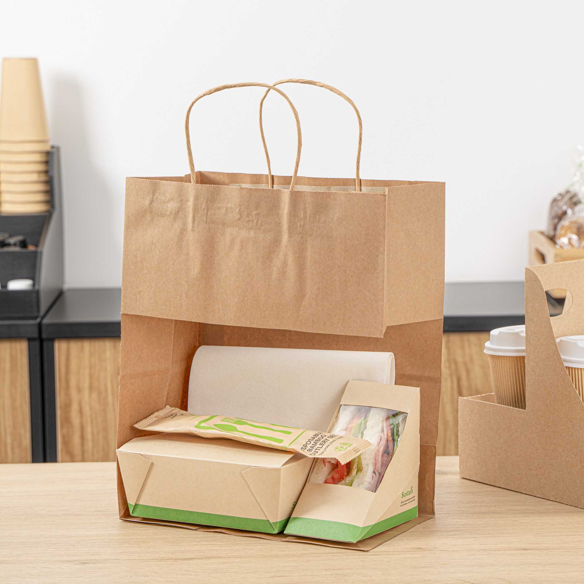 Saving Nature Kraft Paper Retail Bag - with Handles - 10 1/4" x 5 1/2" x 12 1/2" - 100 count box