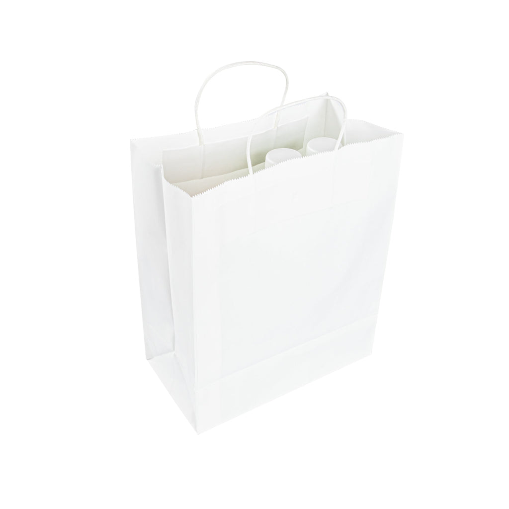 Saving Nature White Paper Retail Bag - with Handles - 10 1/4" x 5 1/2" x 12 1/2" - 100 count box