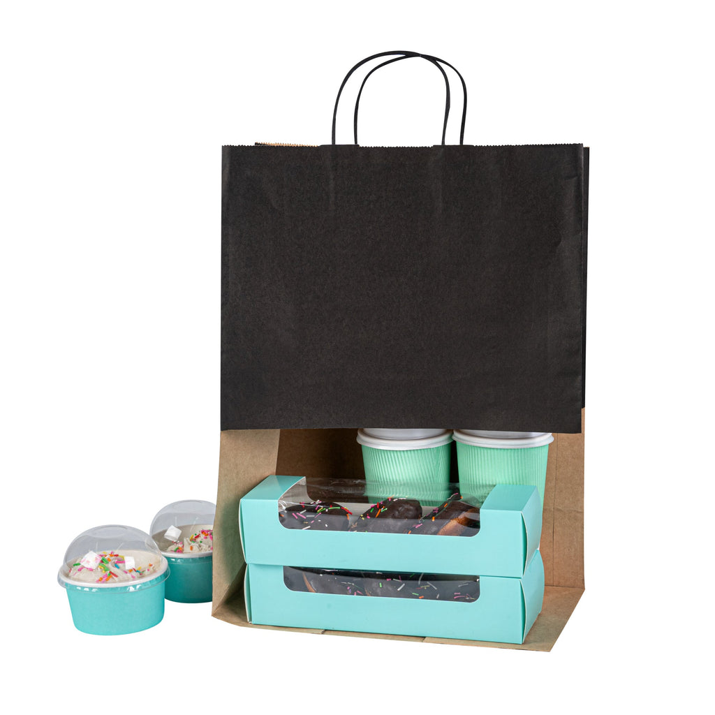 Saving Nature Black Paper Retail Bag - with Handles - 12 1/2" x 6 1/4" x 17" - 100 count box