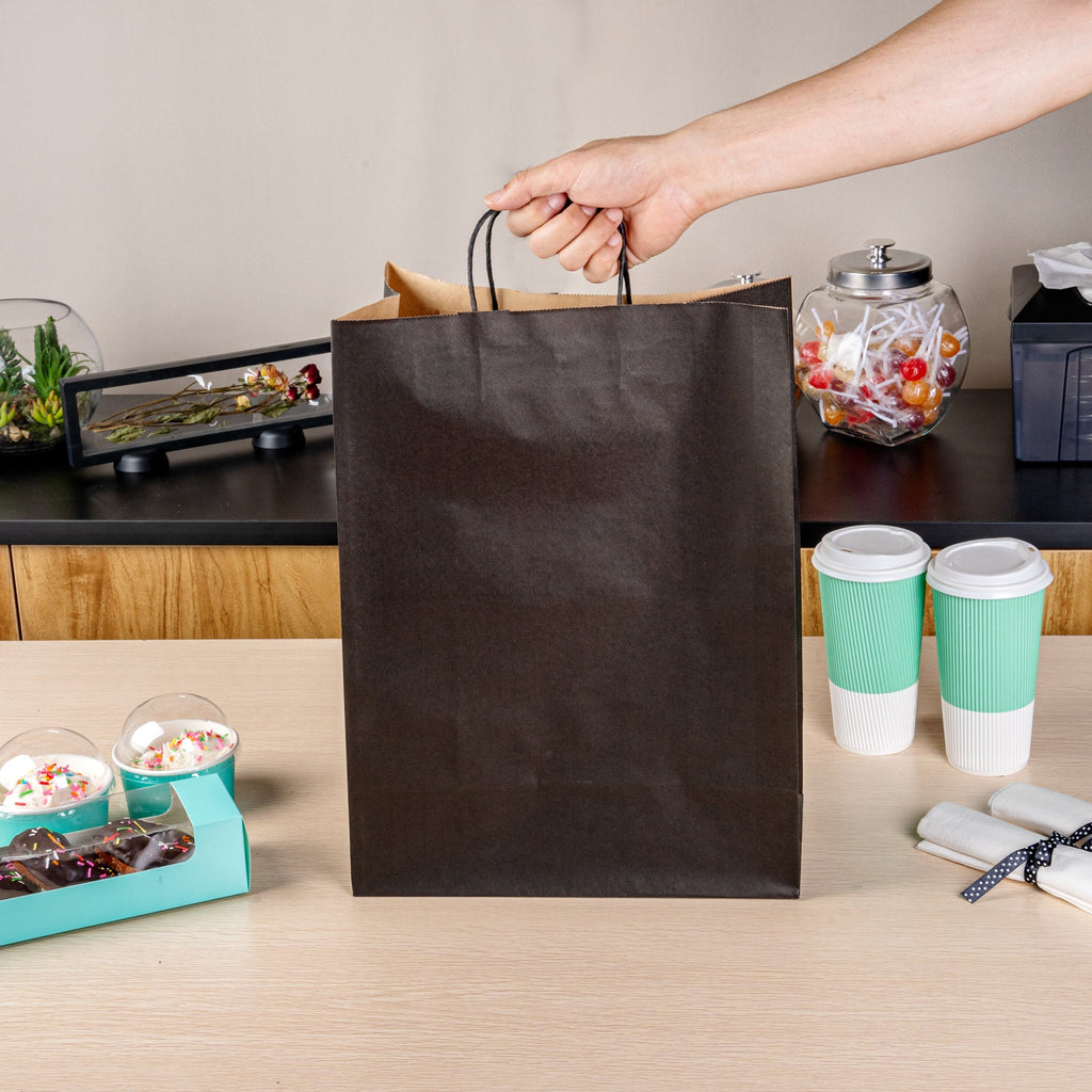 Saving Nature Black Paper Retail Bag - with Handles - 12 1/2" x 6 1/4" x 17" - 100 count box