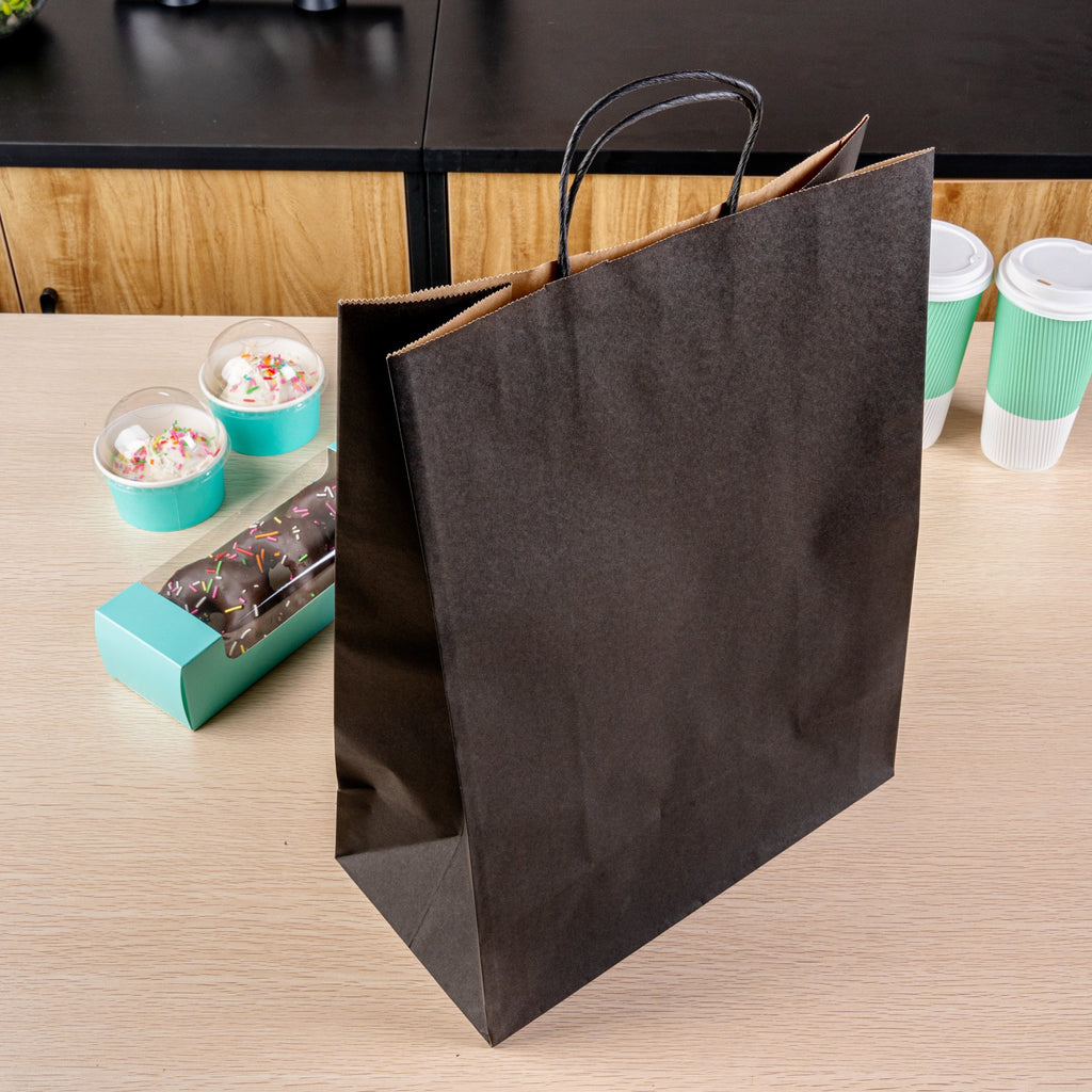 Saving Nature Black Paper Retail Bag - with Handles - 12 1/2" x 6 1/4" x 17" - 100 count box