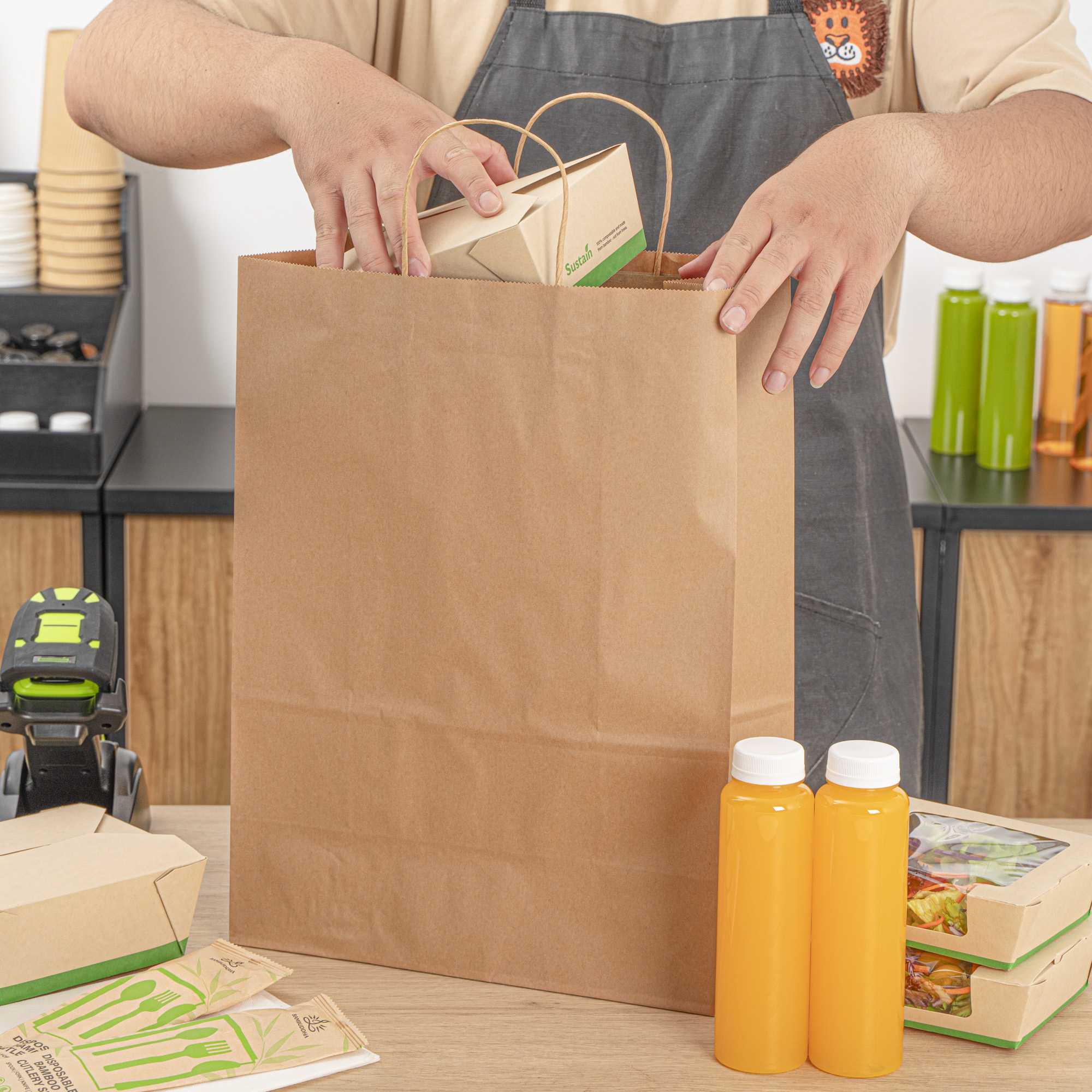 Saving Nature Kraft Paper Retail Bag - with Handles - 12 1/2" x 6 1/4" x 17" - 100 count box