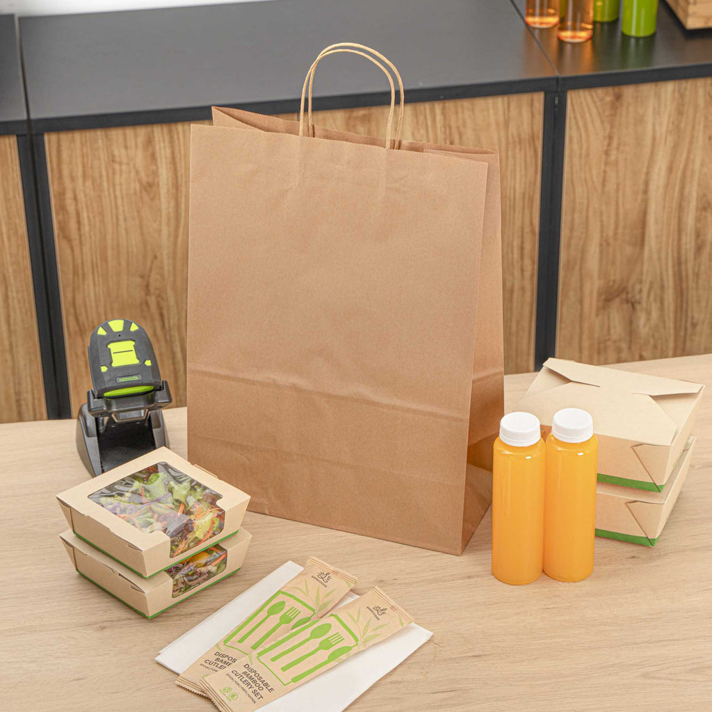 Saving Nature Kraft Paper Retail Bag - with Handles - 12 1/2" x 6 1/4" x 17" - 100 count box