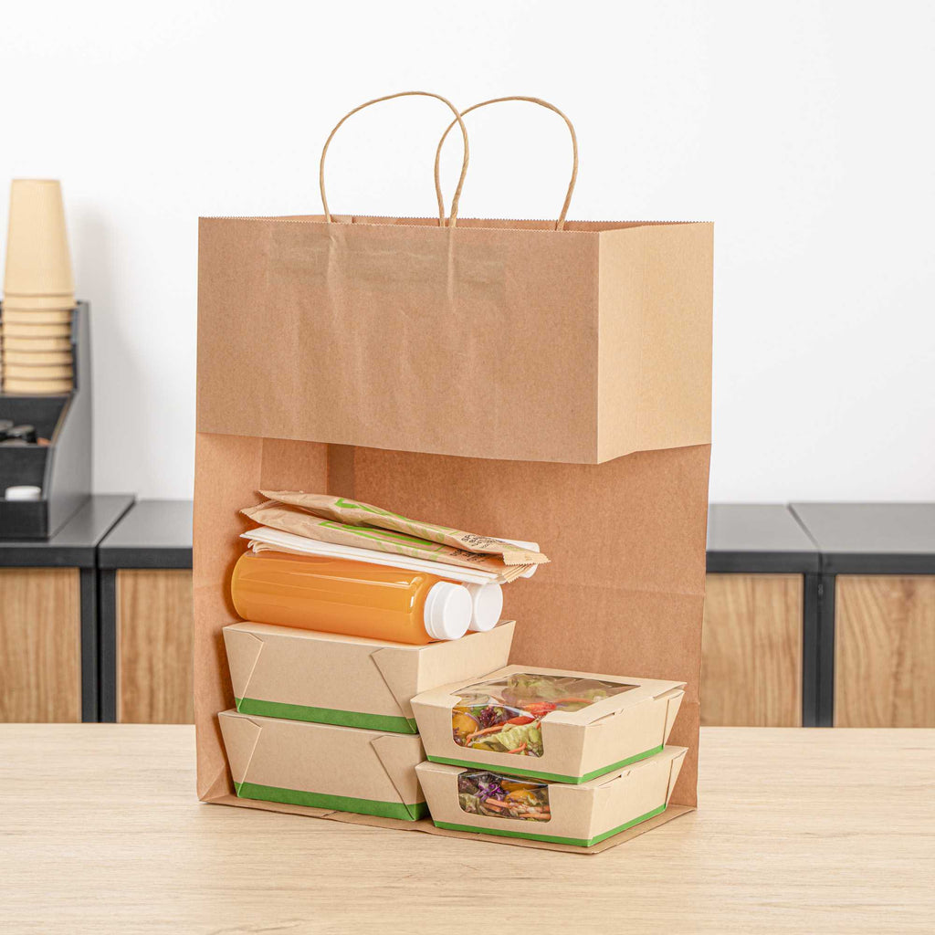 Saving Nature Kraft Paper Retail Bag - with Handles - 12 1/2" x 6 1/4" x 17" - 100 count box