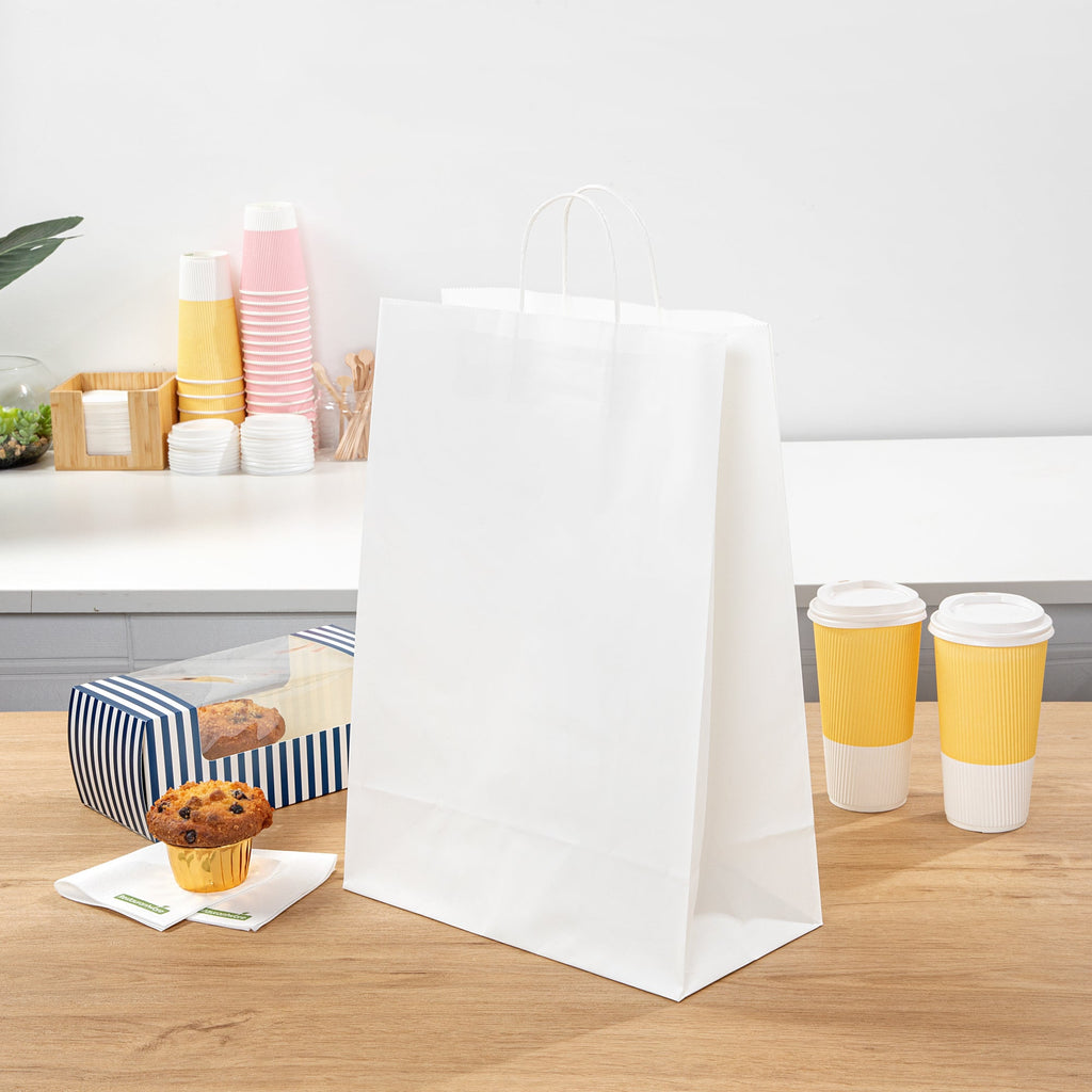 Saving Nature White Paper Retail Bag - with Handles - 12 1/2" x 6 1/4" x 17" - 100 count box
