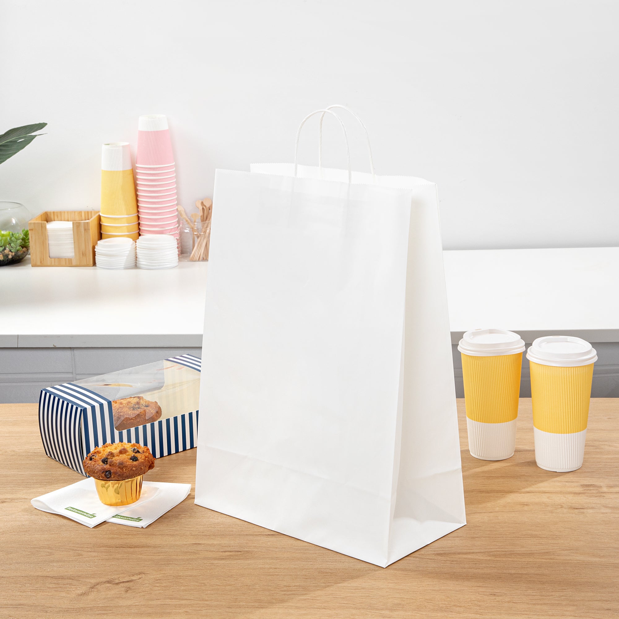 Saving Nature White Paper Retail Bag - with Handles - 12 1/2" x 6 1/4" x 17" - 100 count box