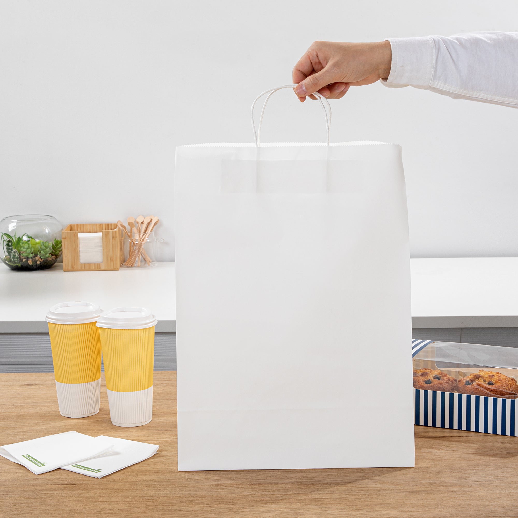 Saving Nature White Paper Retail Bag - with Handles - 12 1/2" x 6 1/4" x 17" - 100 count box