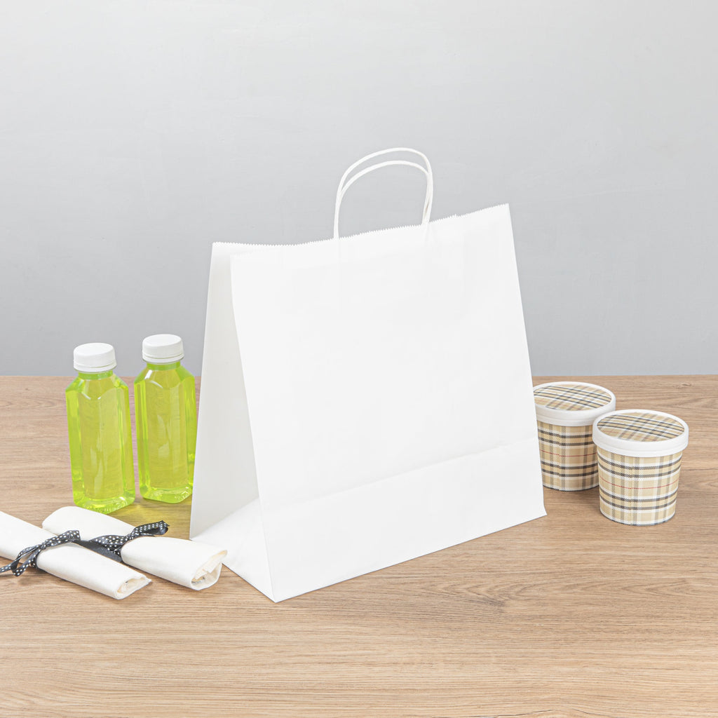 Saving Nature White Paper Retail Bag - with Handles - 12 1/2" x 6 1/4" x 12 1/4" - 100 count box