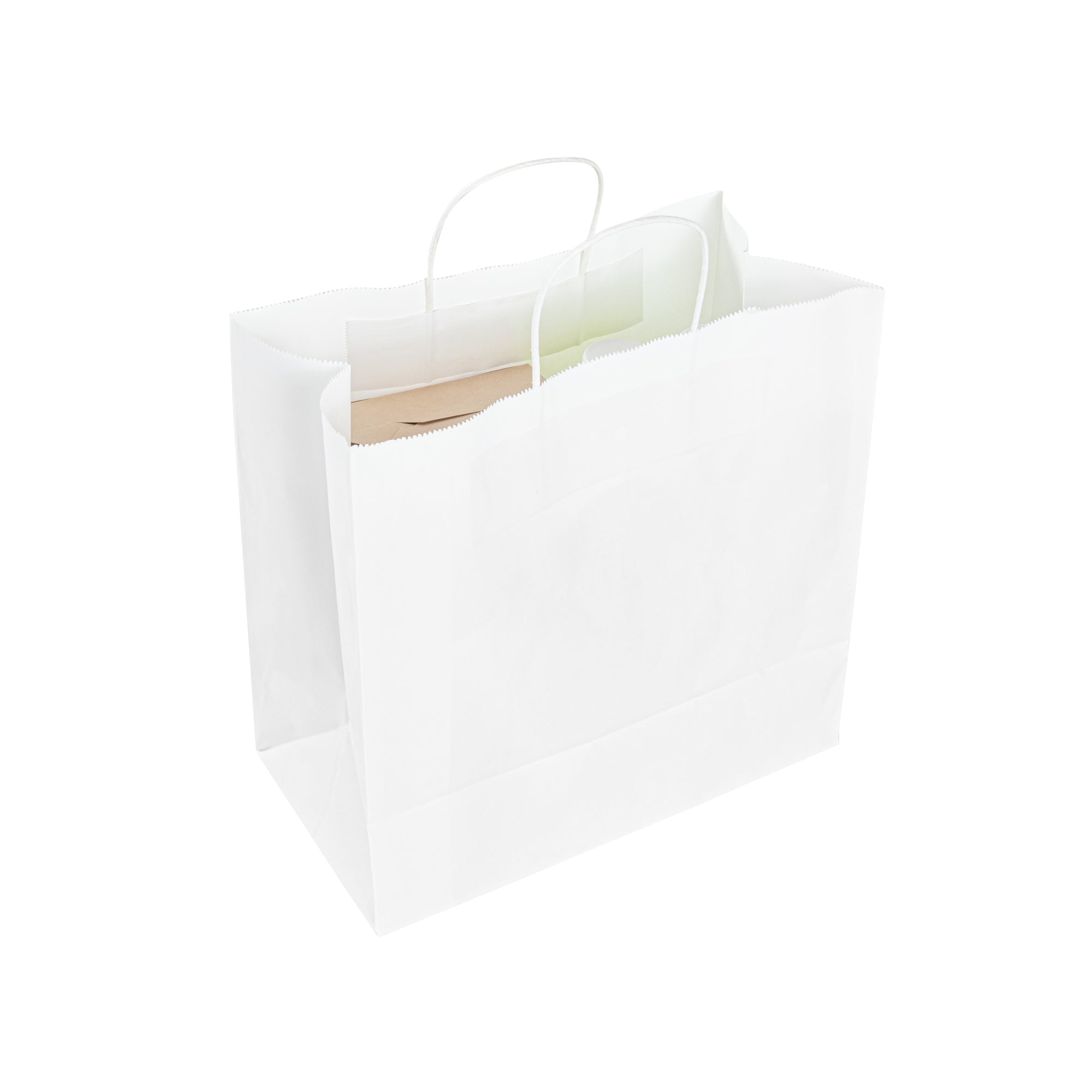 Saving Nature White Paper Retail Bag - with Handles - 12 1/2" x 6 1/4" x 12 1/4" - 100 count box