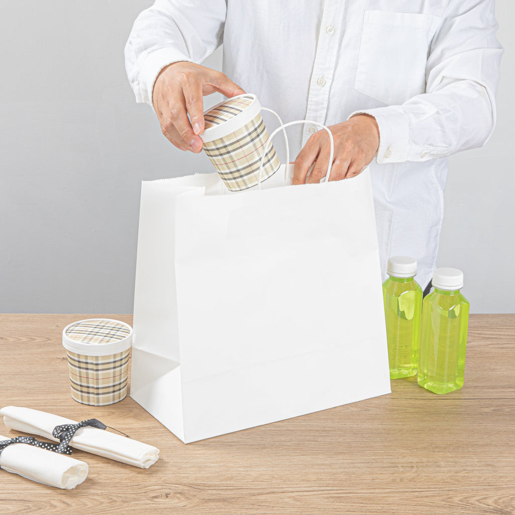 Saving Nature White Paper Retail Bag - with Handles - 12 1/2" x 6 1/4" x 12 1/4" - 100 count box