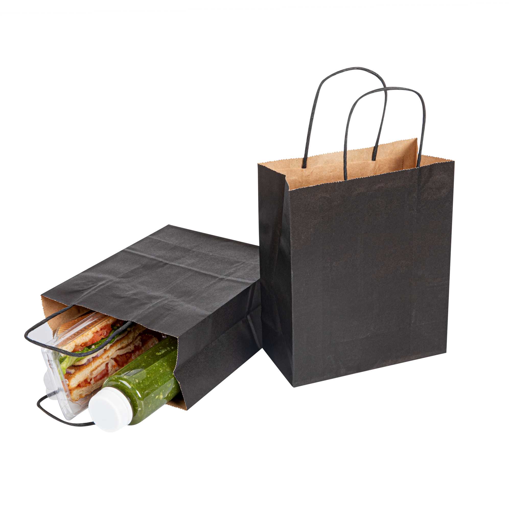 Saving Nature Black Paper Retail Bag - with Handles - 7" x 3 1/4" x 8 1/2" - 100 count box