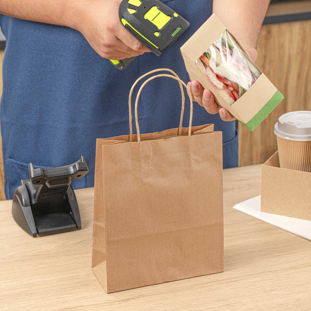 Saving Nature Kraft Paper Retail Bag - with Handles - 7" x 3 1/4" x 8 1/2" - 100 count box