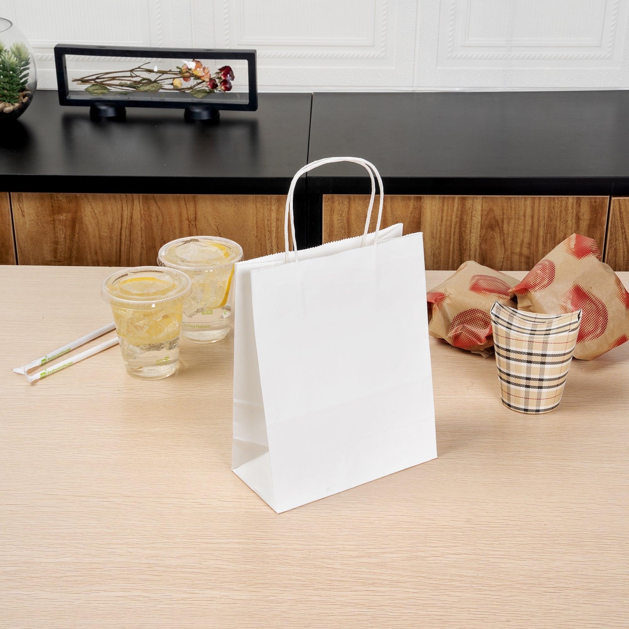 Saving Nature White Paper Retail Bag - with Handles - 7" x 3 1/4" x 8 1/2" - 100 count box
