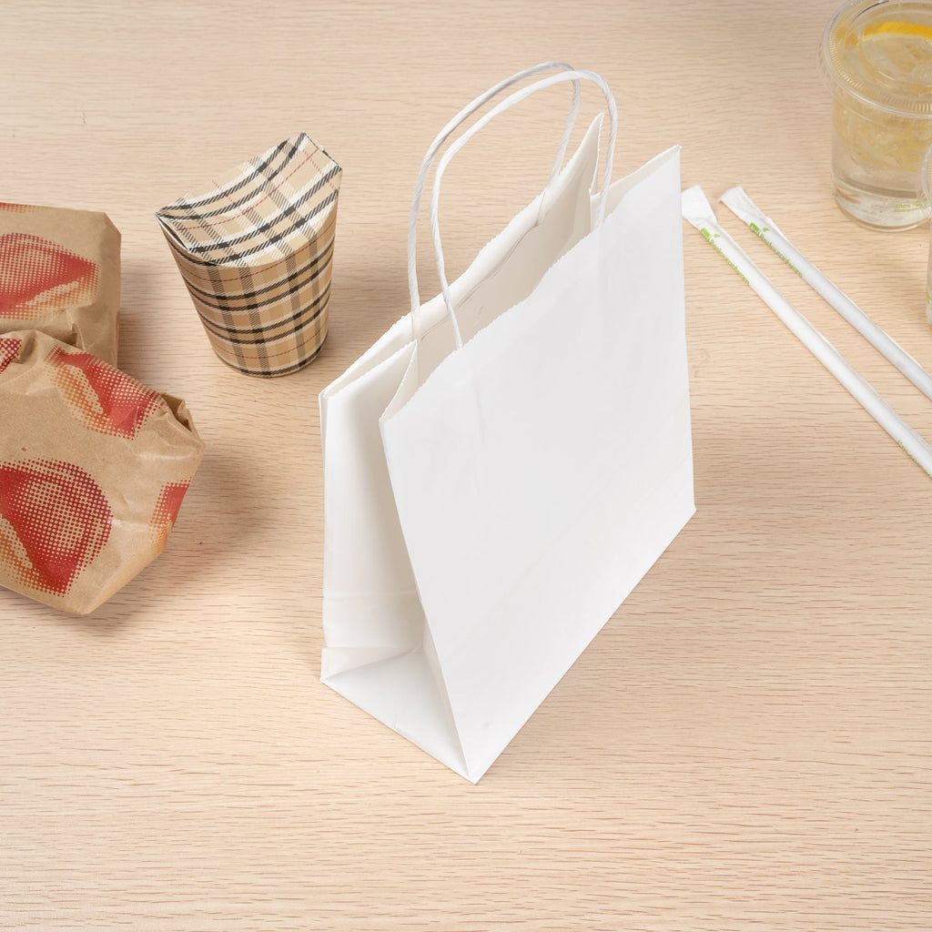 Saving Nature White Paper Retail Bag - with Handles - 7" x 3 1/4" x 8 1/2" - 100 count box