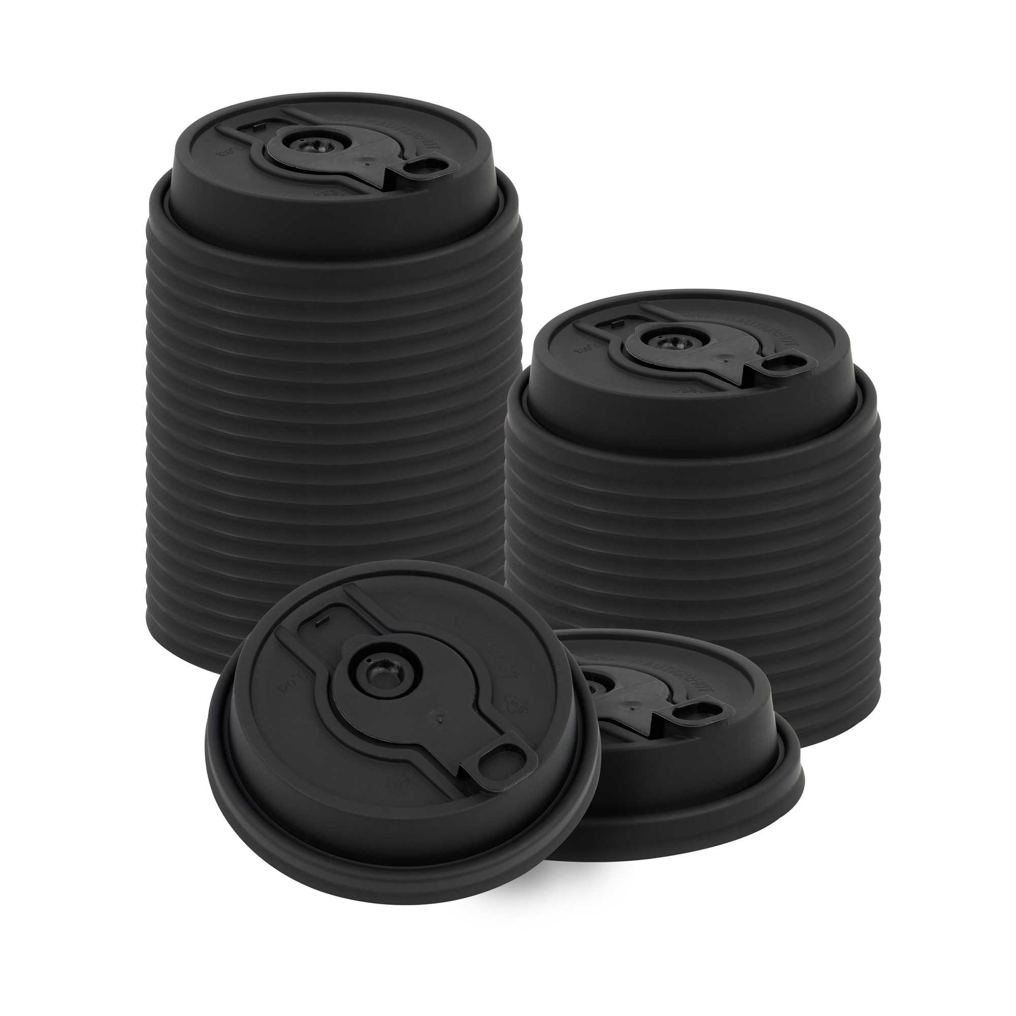 Restpresso Black Plastic 2-in-1 Straw or Sippy Coffee Cup Lid - with Detachable Double Plug, Fits 8, 12, 16 and 20 oz - 500 count box