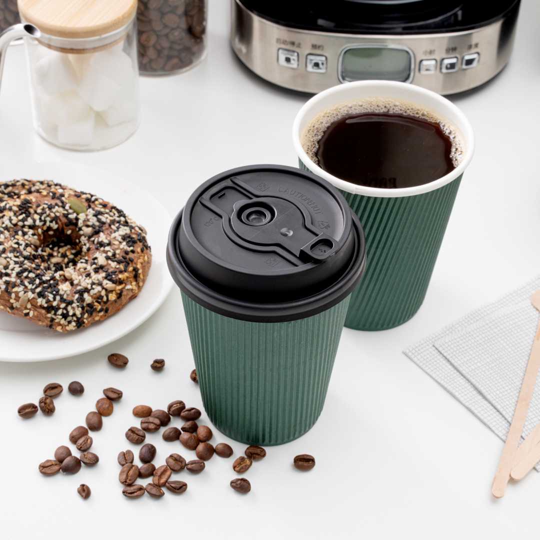 Restpresso Black Plastic 2-in-1 Straw or Sippy Coffee Cup Lid - with Detachable Double Plug, Fits 8, 12, 16 and 20 oz - 500 count box