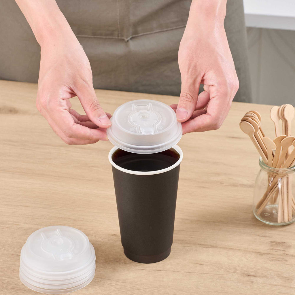 Restpresso Clear Plastic 2-in-1 Straw or Sippy Coffee Cup Lid - with Detachable Double Plug, Fits 8, 12, 16 and 20 oz - 25 count box