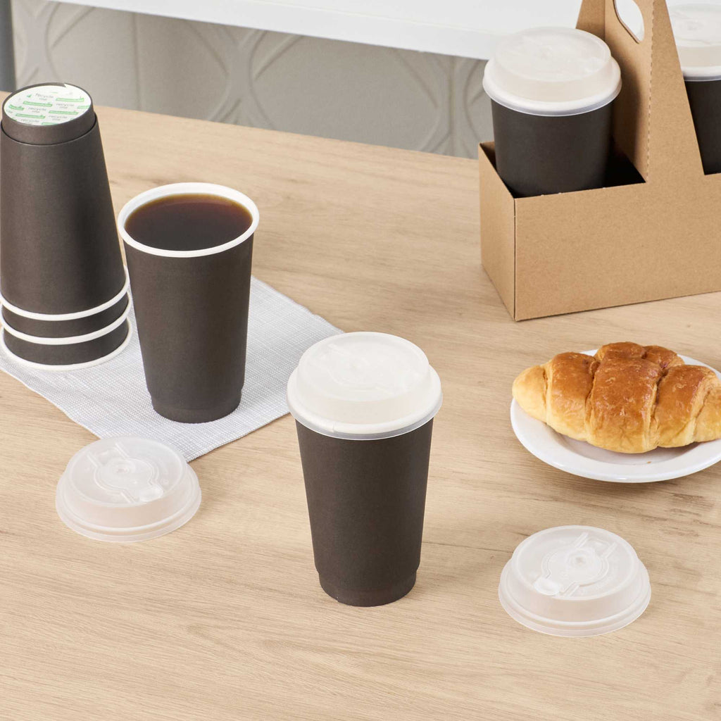 Restpresso Clear Plastic 2-in-1 Straw or Sippy Coffee Cup Lid - with Detachable Double Plug, Fits 8, 12, 16 and 20 oz - 25 count box