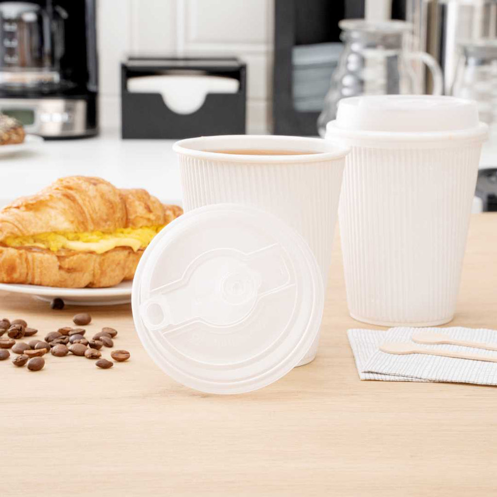 Restpresso Clear Plastic 2-in-1 Straw or Sippy Coffee Cup Lid - with Detachable Double Plug, Fits 8, 12, 16 and 20 oz - 25 count box