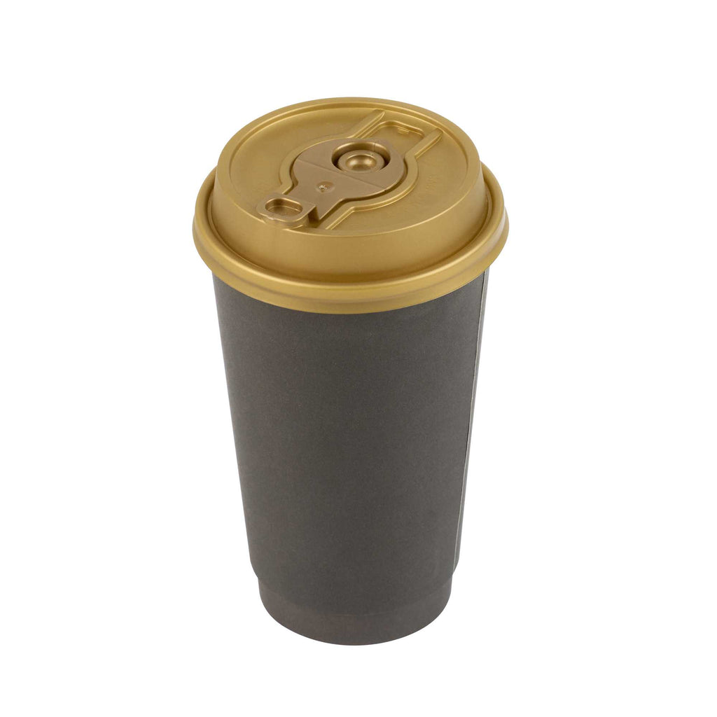 Restpresso Gold Plastic 2-in-1 Straw or Sippy Coffee Cup Lid - with Detachable Double Plug, Fits 8, 12, 16 and 20 oz - 25 count box