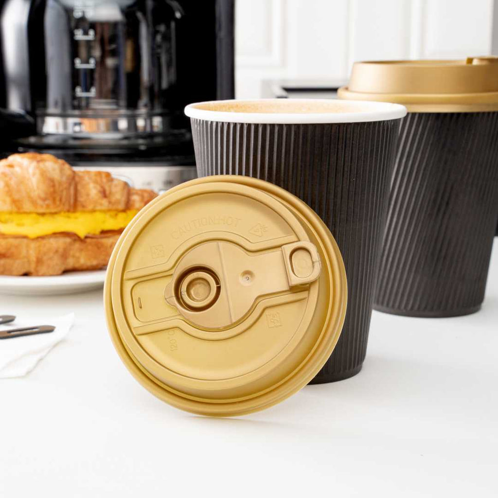 Restpresso Gold Plastic 2-in-1 Straw or Sippy Coffee Cup Lid - with Detachable Double Plug, Fits 8, 12, 16 and 20 oz - 500 count box