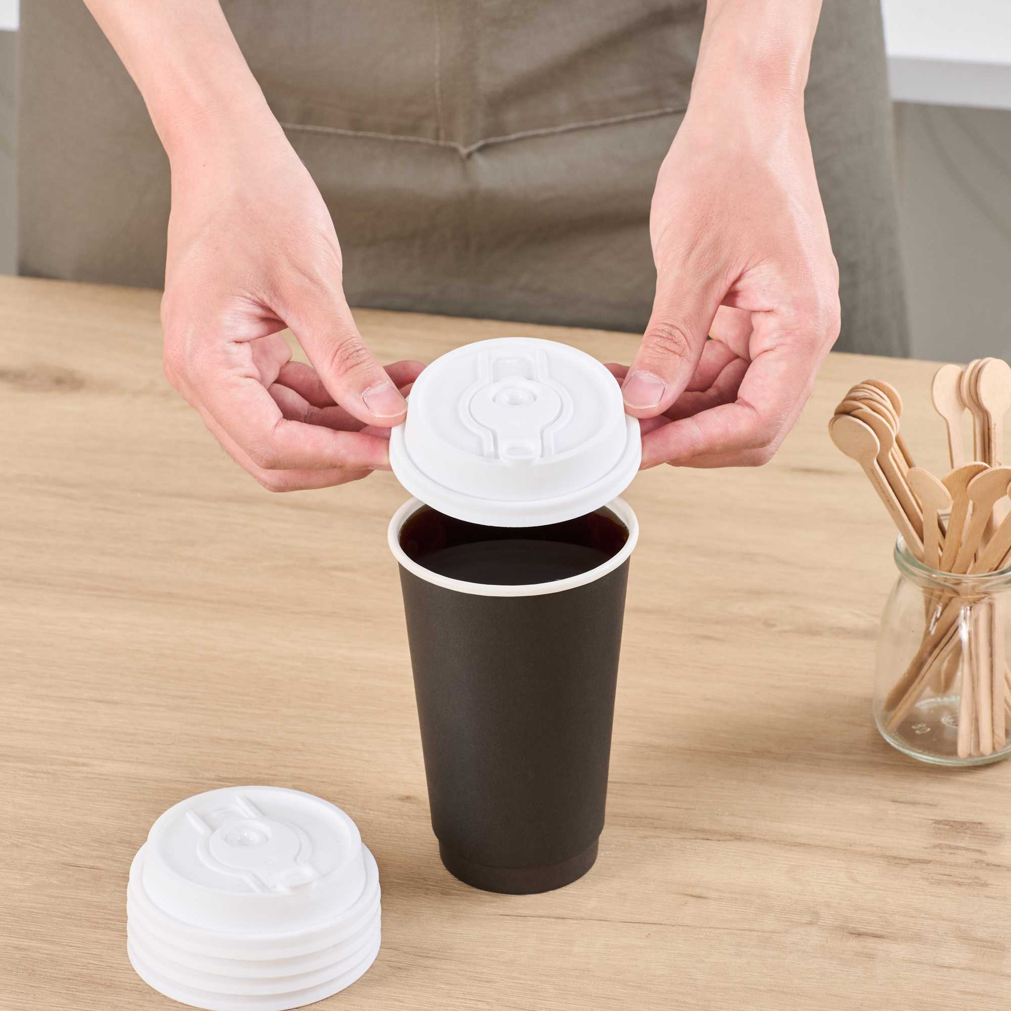 Restpresso White Plastic 2-in-1 Straw or Sippy Coffee Cup Lid - with Detachable Double Plug, Fits 8, 12, 16 and 20 oz - 25 count box