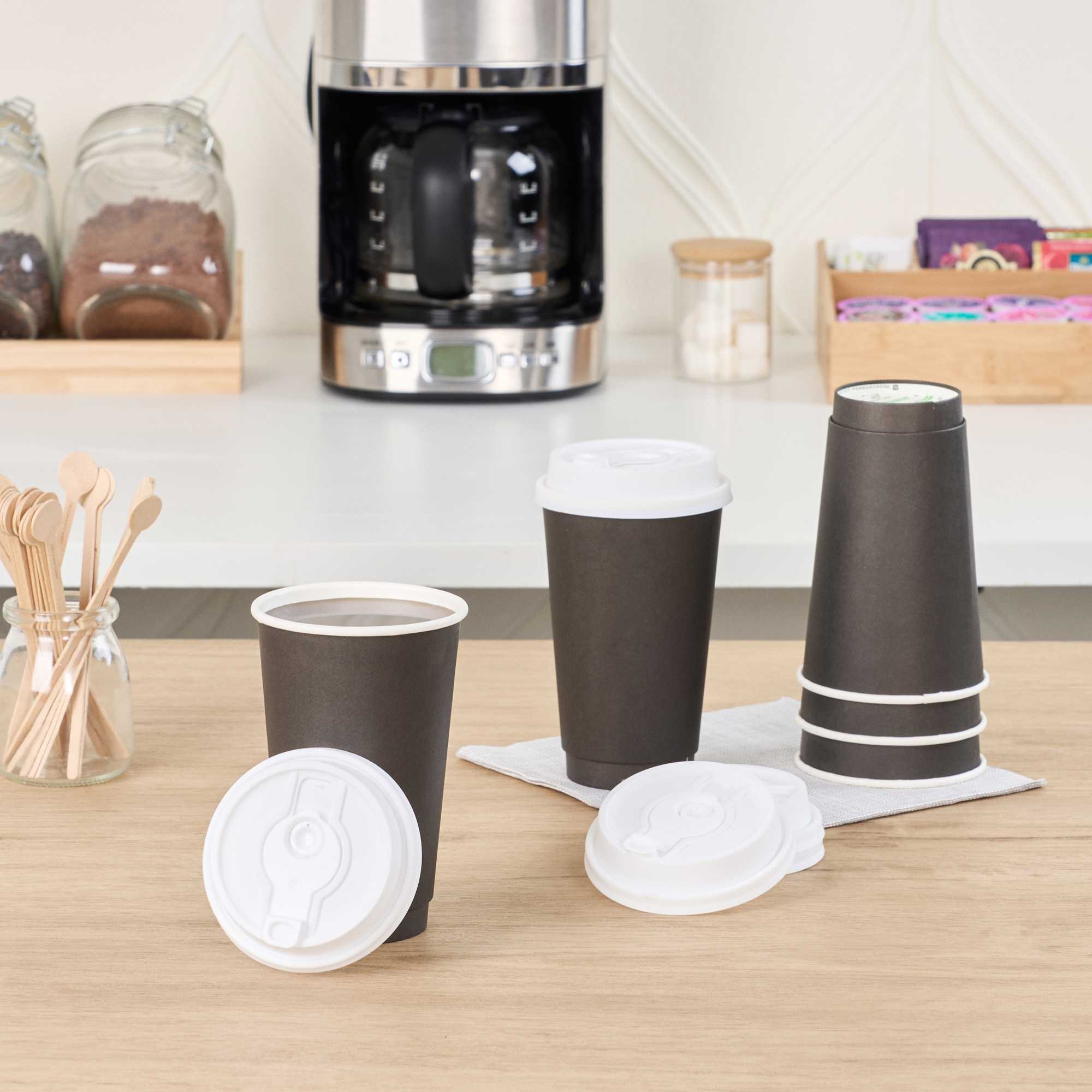 Restpresso White Plastic 2-in-1 Straw or Sippy Coffee Cup Lid - with Detachable Double Plug, Fits 8, 12, 16 and 20 oz - 500 count box