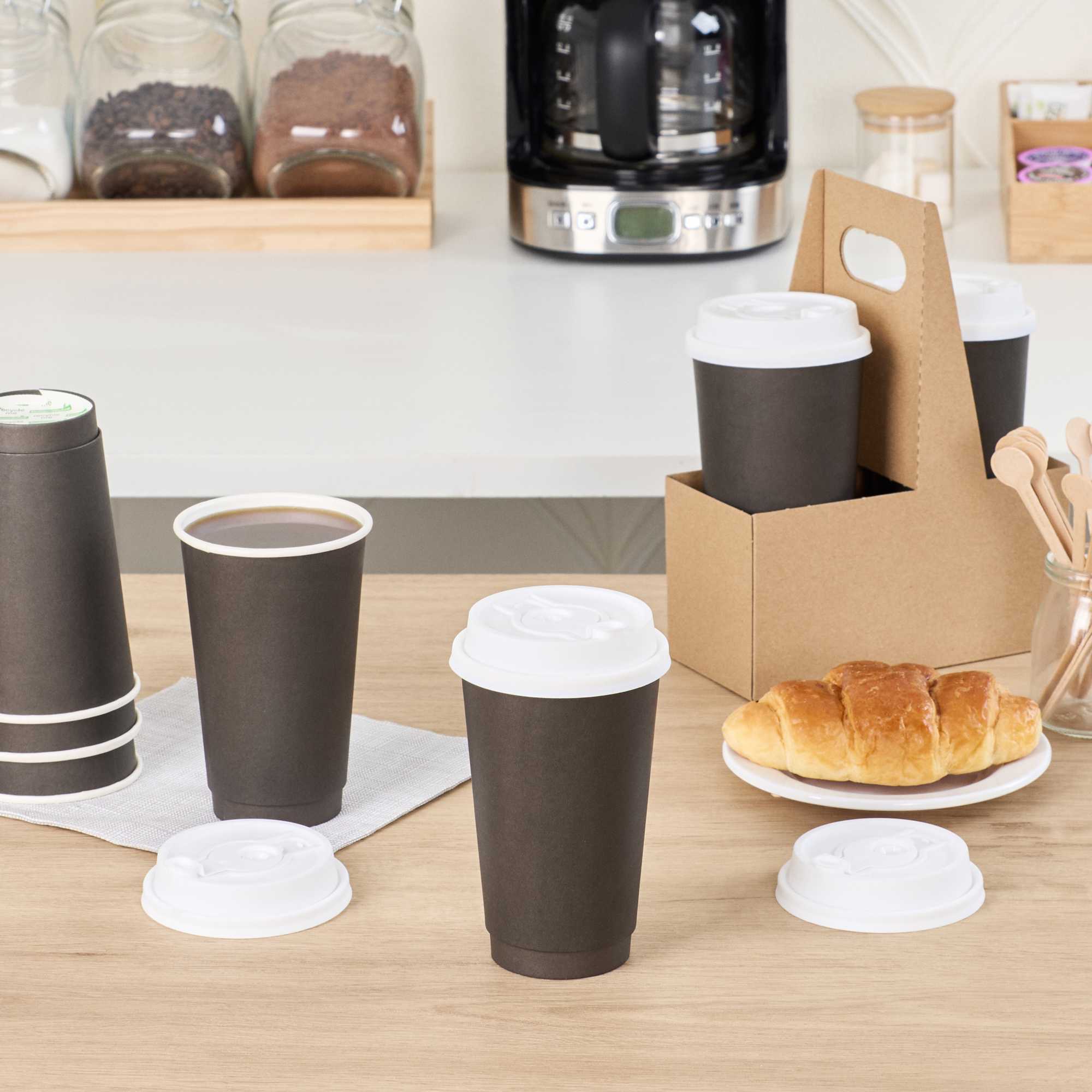 Restpresso White Plastic 2-in-1 Straw or Sippy Coffee Cup Lid - with Detachable Double Plug, Fits 8, 12, 16 and 20 oz - 500 count box
