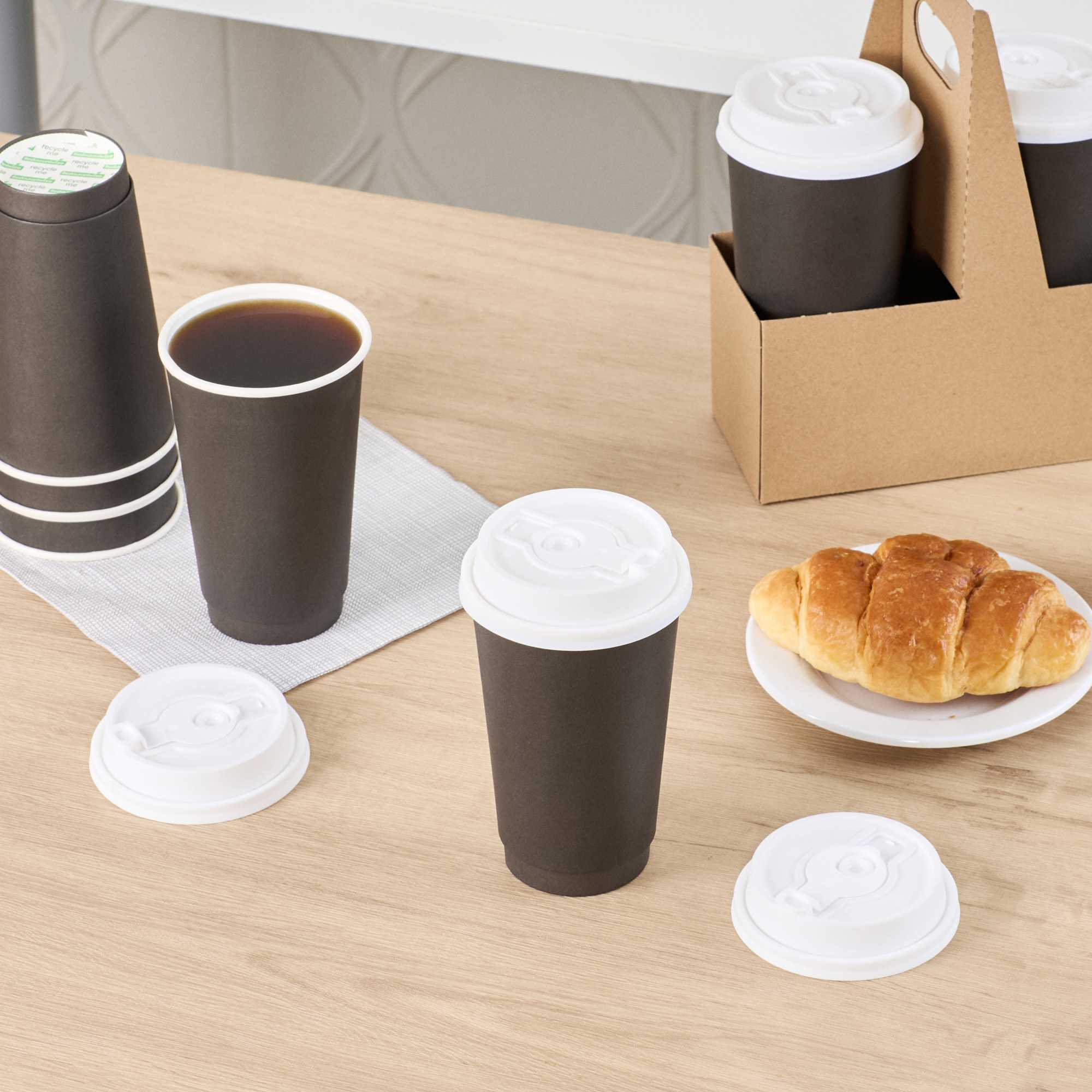 Restpresso White Plastic 2-in-1 Straw or Sippy Coffee Cup Lid - with Detachable Double Plug, Fits 8, 12, 16 and 20 oz - 500 count box