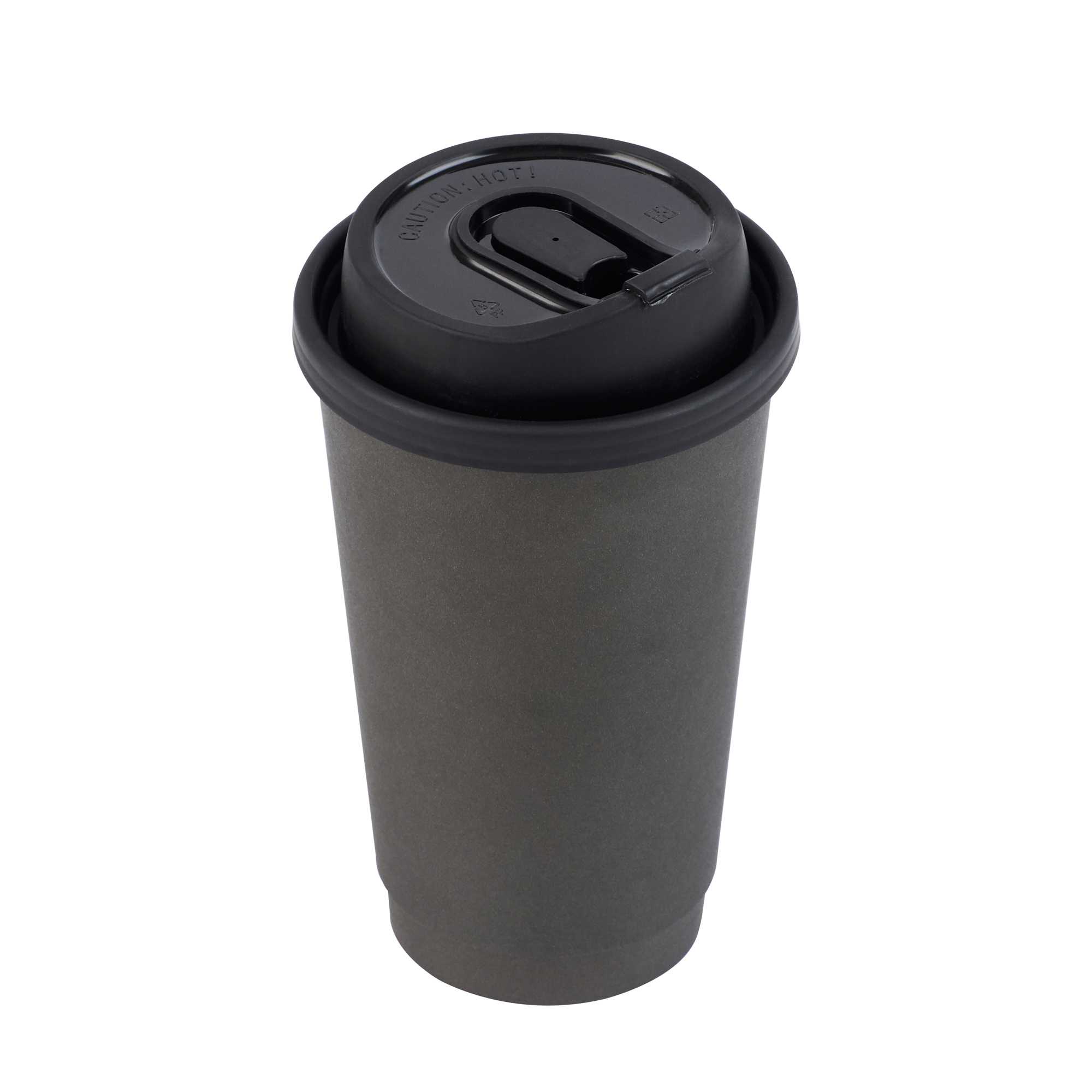 Restpresso Black Plastic Coffee Cup Lid - with Detachable Plug, Fits 8, 12, 16 and 20 oz - 25 count box