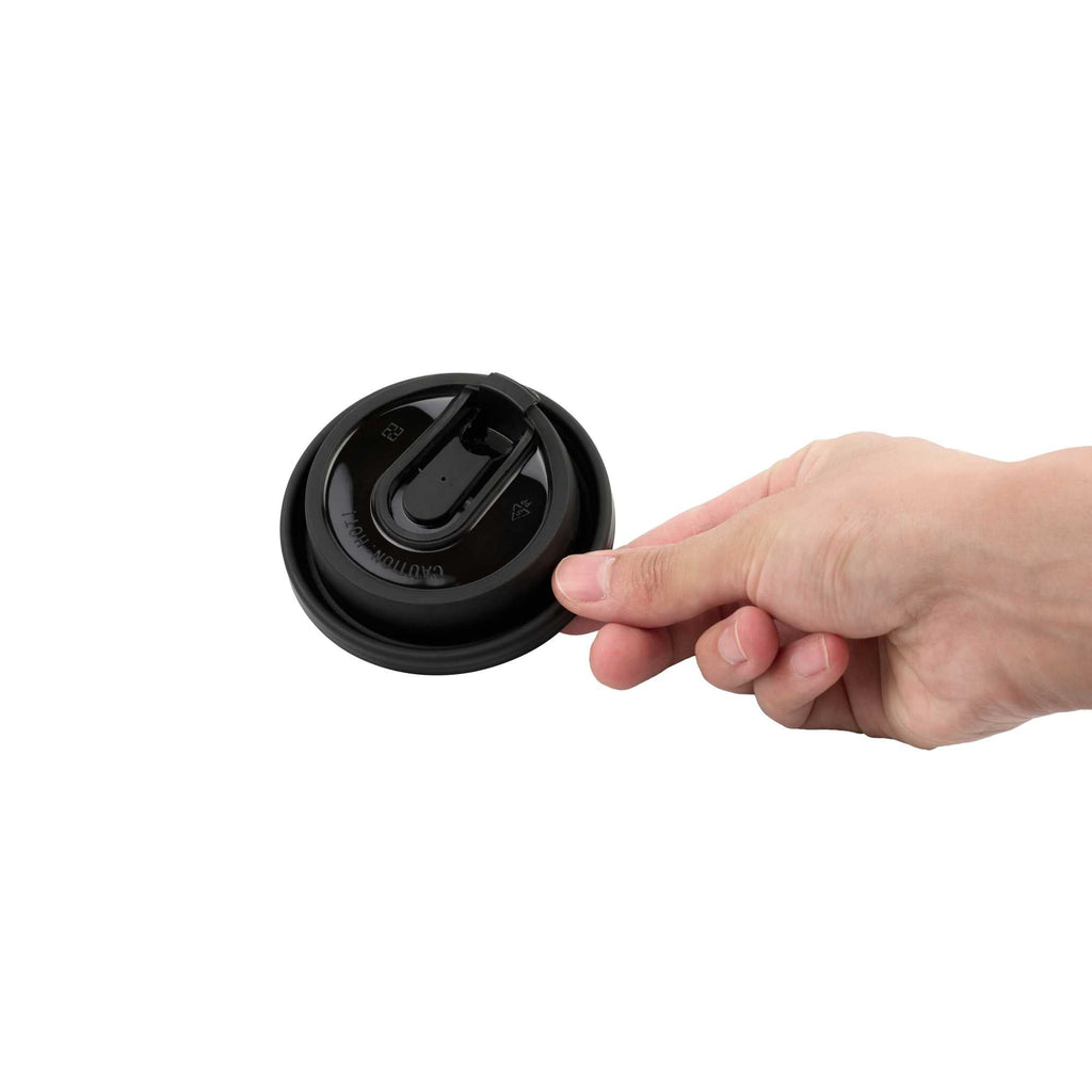 Restpresso Black Plastic Coffee Cup Lid - with Detachable Plug, Fits 8, 12, 16 and 20 oz - 25 count box
