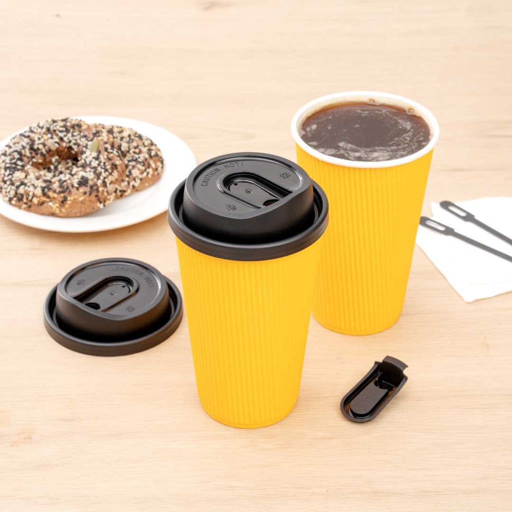 Restpresso Black Plastic Coffee Cup Lid - with Detachable Plug, Fits 8, 12, 16 and 20 oz - 500 count box