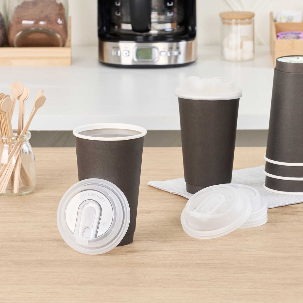 Restpresso Clear Plastic Coffee Cup Lid - with Detachable Plug, Fits 8, 12, 16 and 20 oz - 25 count box