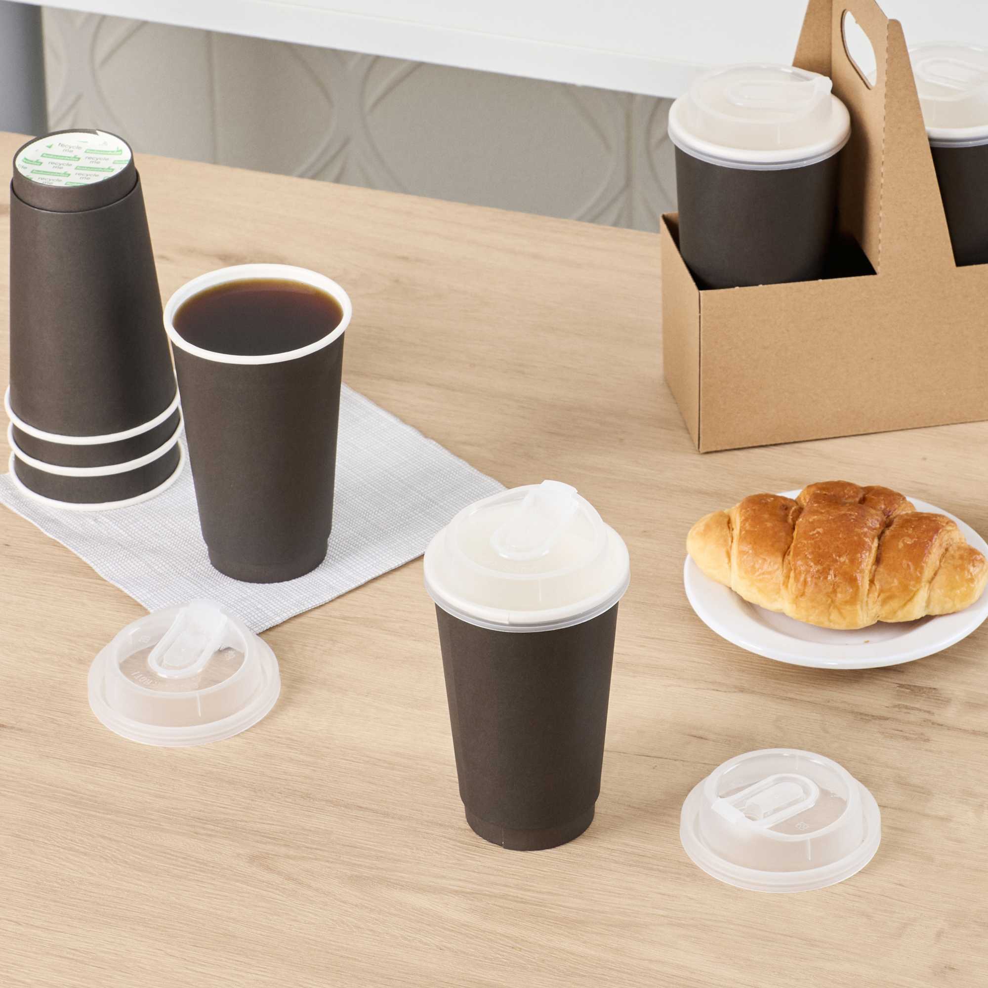 Restpresso Clear Plastic Coffee Cup Lid - with Detachable Plug, Fits 8, 12, 16 and 20 oz - 25 count box