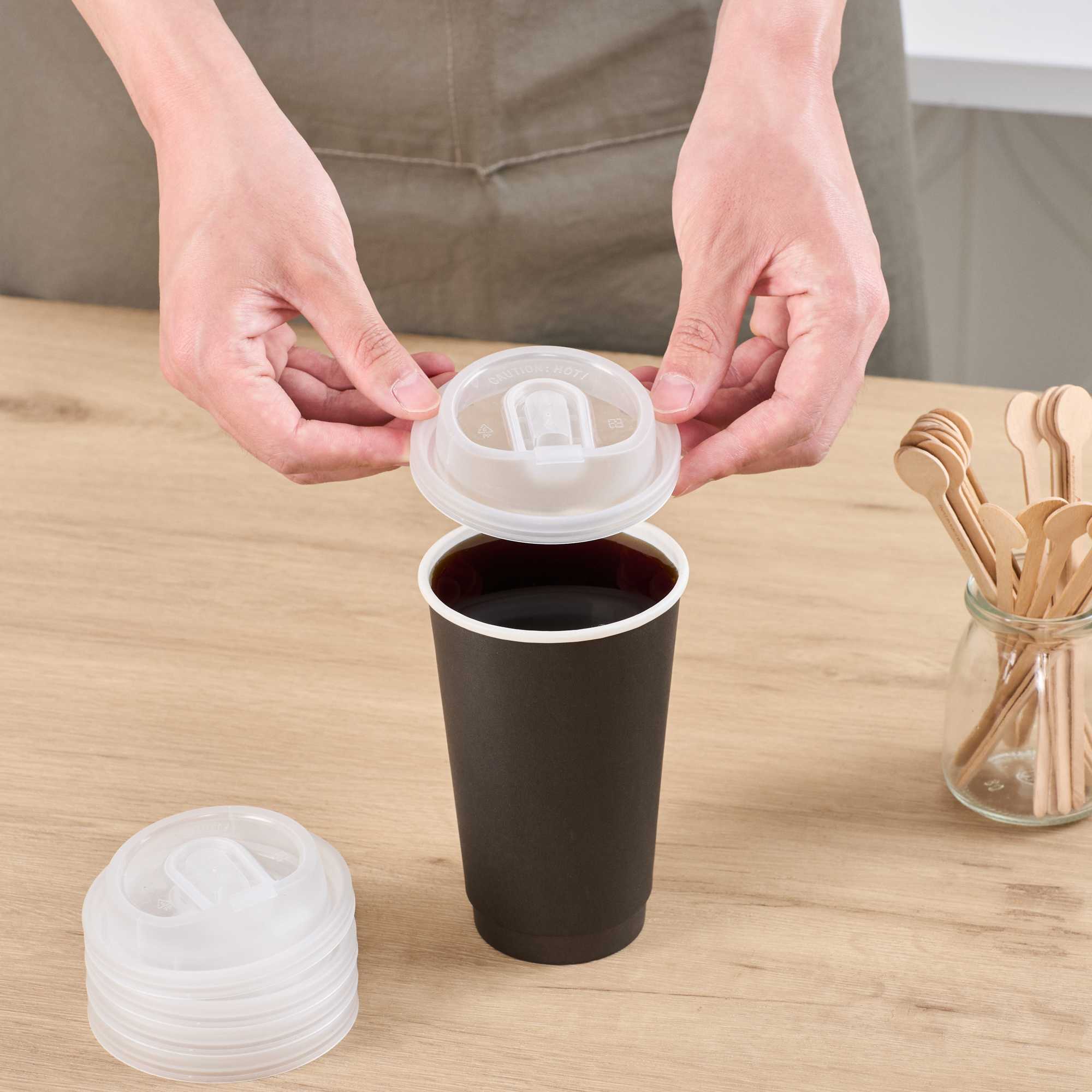 Restpresso Clear Plastic Coffee Cup Lid - with Detachable Plug, Fits 8, 12, 16 and 20 oz - 500 count box