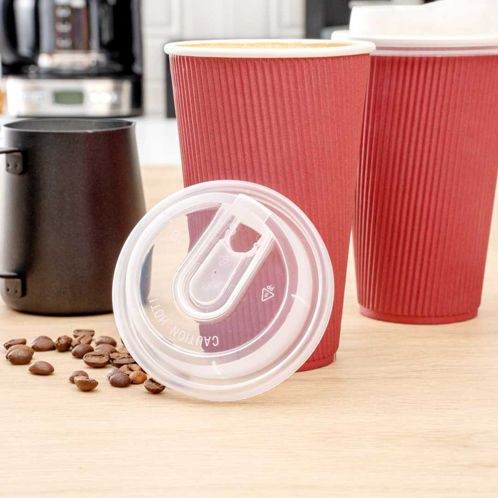 Restpresso Clear Plastic Coffee Cup Lid - with Detachable Plug, Fits 8, 12, 16 and 20 oz - 500 count box