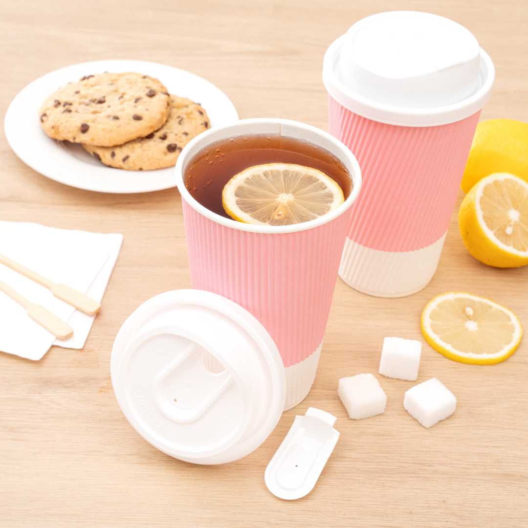 Restpresso White Plastic Coffee Cup Lid - with Detachable Plug, Fits 8, 12, 16 and 20 oz - 25 count box
