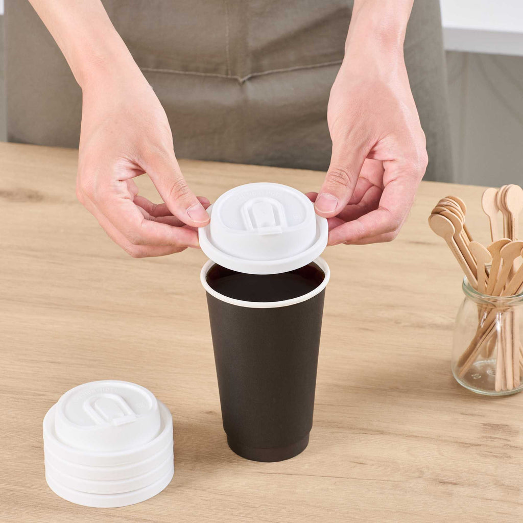 Restpresso White Plastic Coffee Cup Lid - with Detachable Plug, Fits 8, 12, 16 and 20 oz - 500 count box