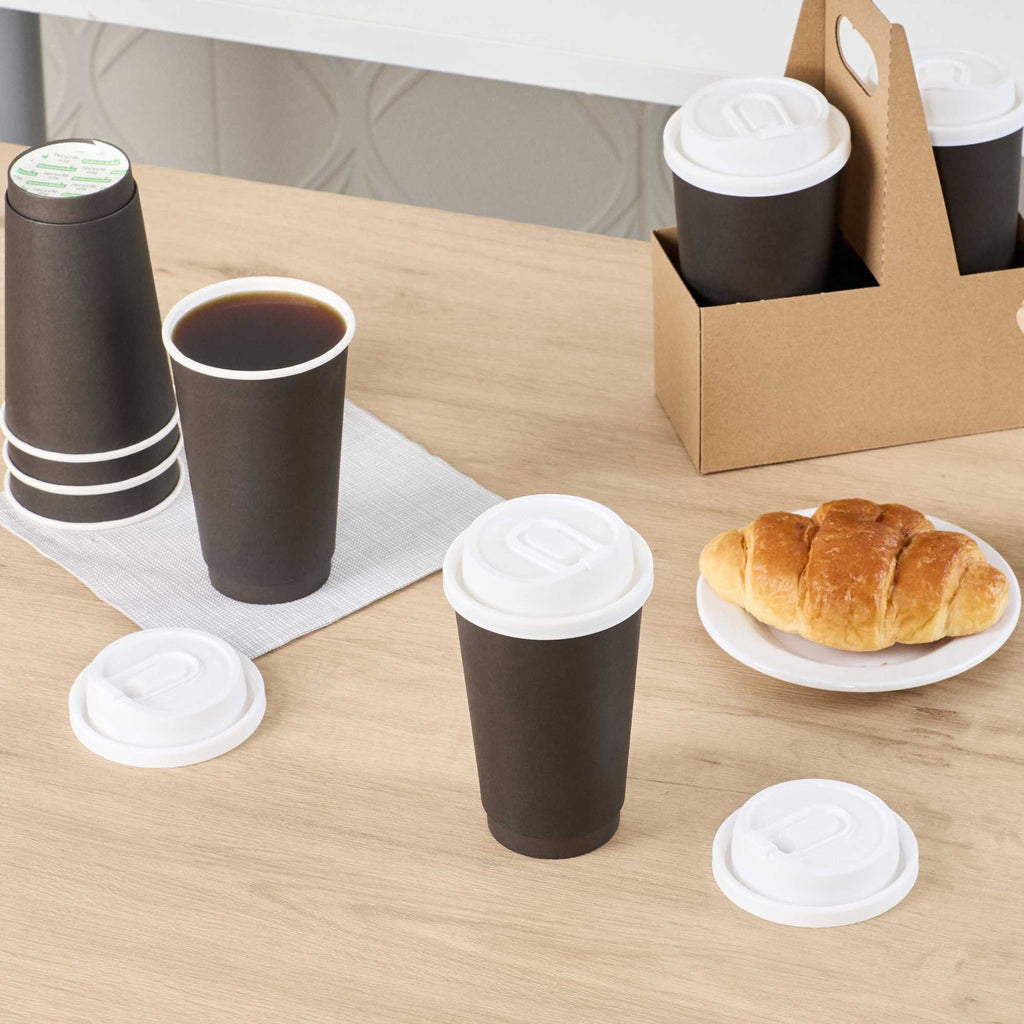 Restpresso White Plastic Coffee Cup Lid - with Detachable Plug, Fits 8, 12, 16 and 20 oz - 500 count box