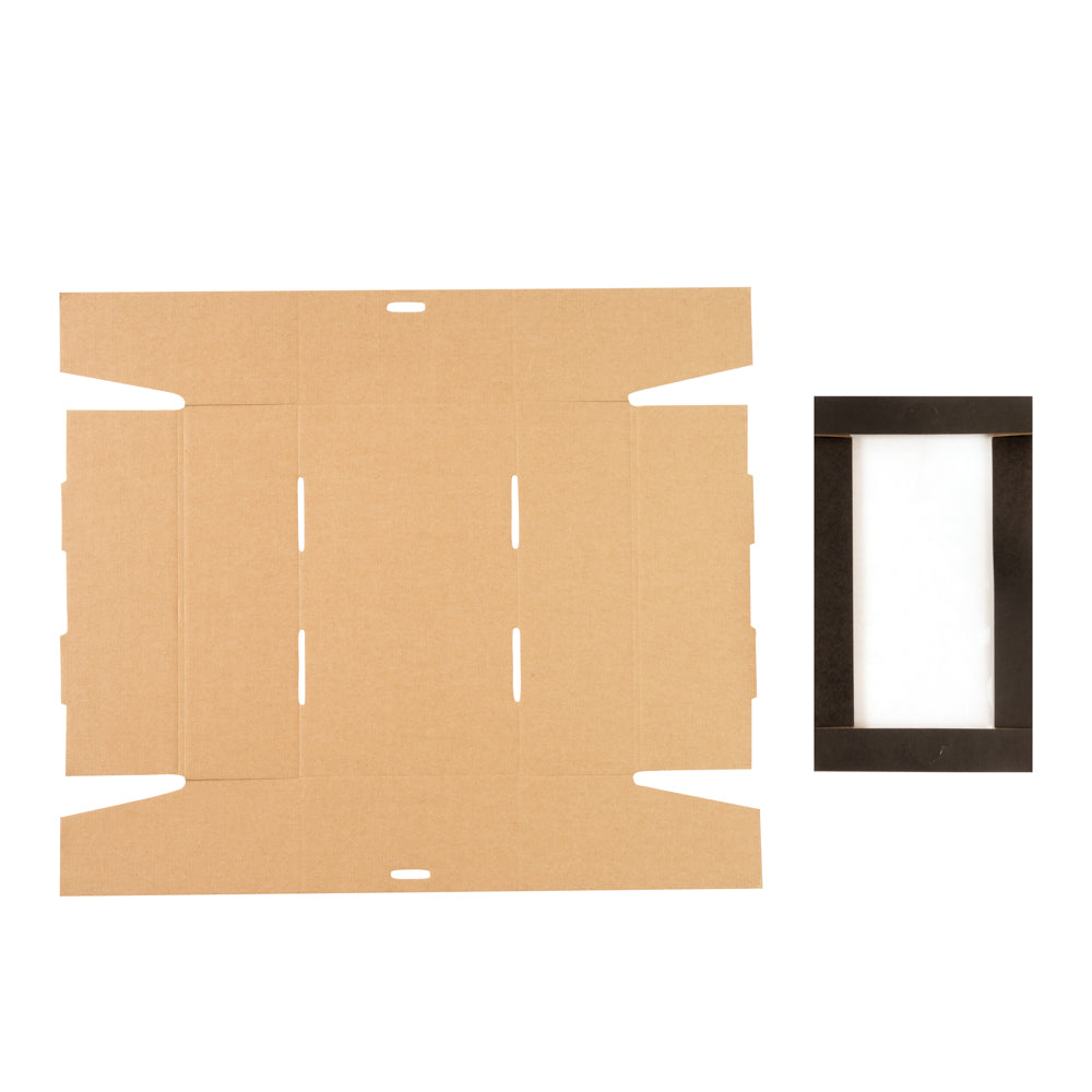 Cater Tek Rectangle Black Paper Catering Box - with Window Lid - 10 1/4" x 6" x 3 1/4" - 10 count box