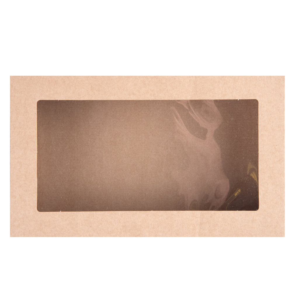 Cater Tek Rectangle Kraft Paper Catering Box - with Window Lid - 10 1/4" x 6" x 3 1/4" - 10 count box