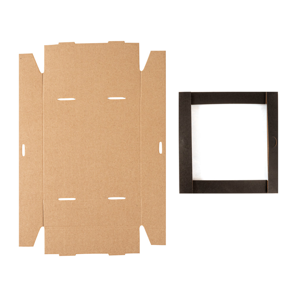 Cater Tek Square Black Paper Catering Box - with Window Lid - 9" x 9" x 2 1/4" - 10 count box