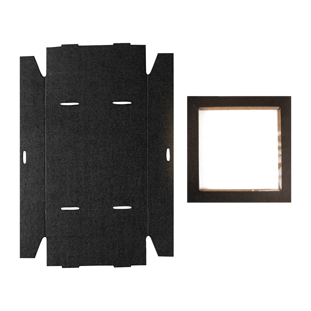 Cater Tek Square Black Paper Catering Box - with Window Lid - 9" x 9" x 2 1/4" - 100 count box